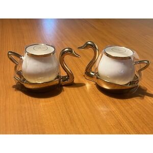 Grace Teaware White Gold Swan Teacup Saucer Set 6" Gift Porcelain Wedding, New